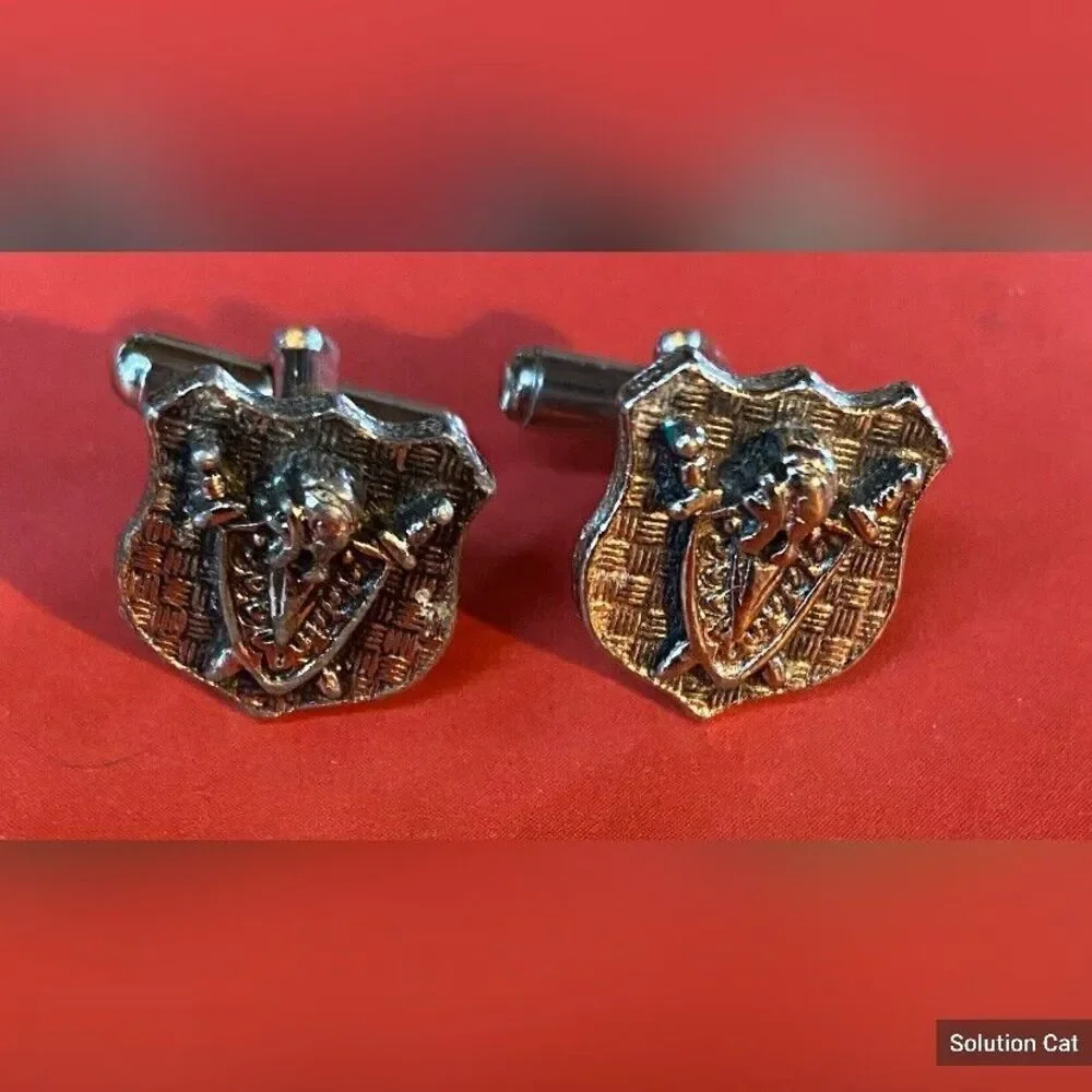 Cuff Links Mens Silver Tone Coat of Arms 1/2” Medieval